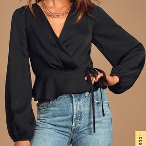 Black Full Speed Ahead Black Long Sleeve Wrap Top